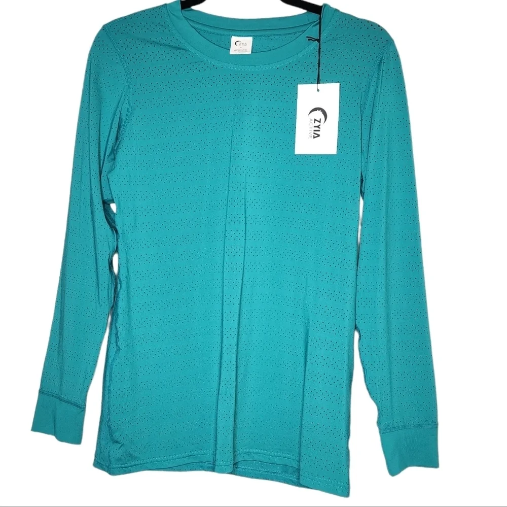 NWT‎ Zyia Activewear Teal Chill long sleeve perforated shirt. Medium